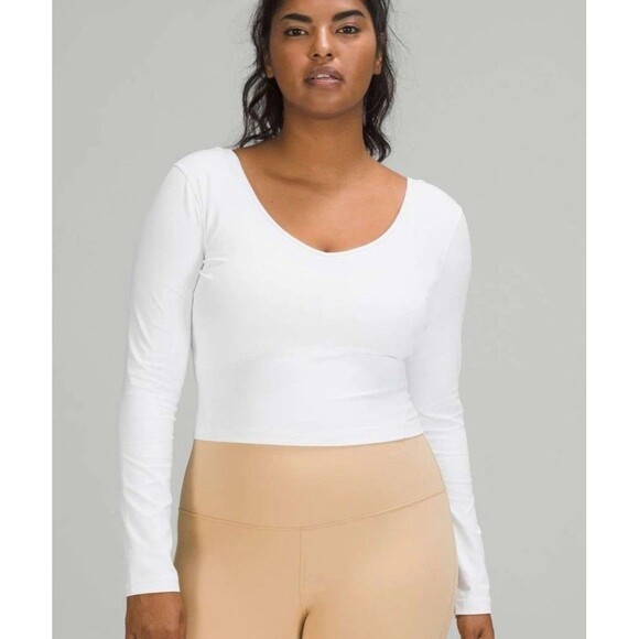 Lululemon Align Yoga Women's Long Sleeve V-Neck Crop white Nulu Top Shirt sz 4 - Picture 1 of 10